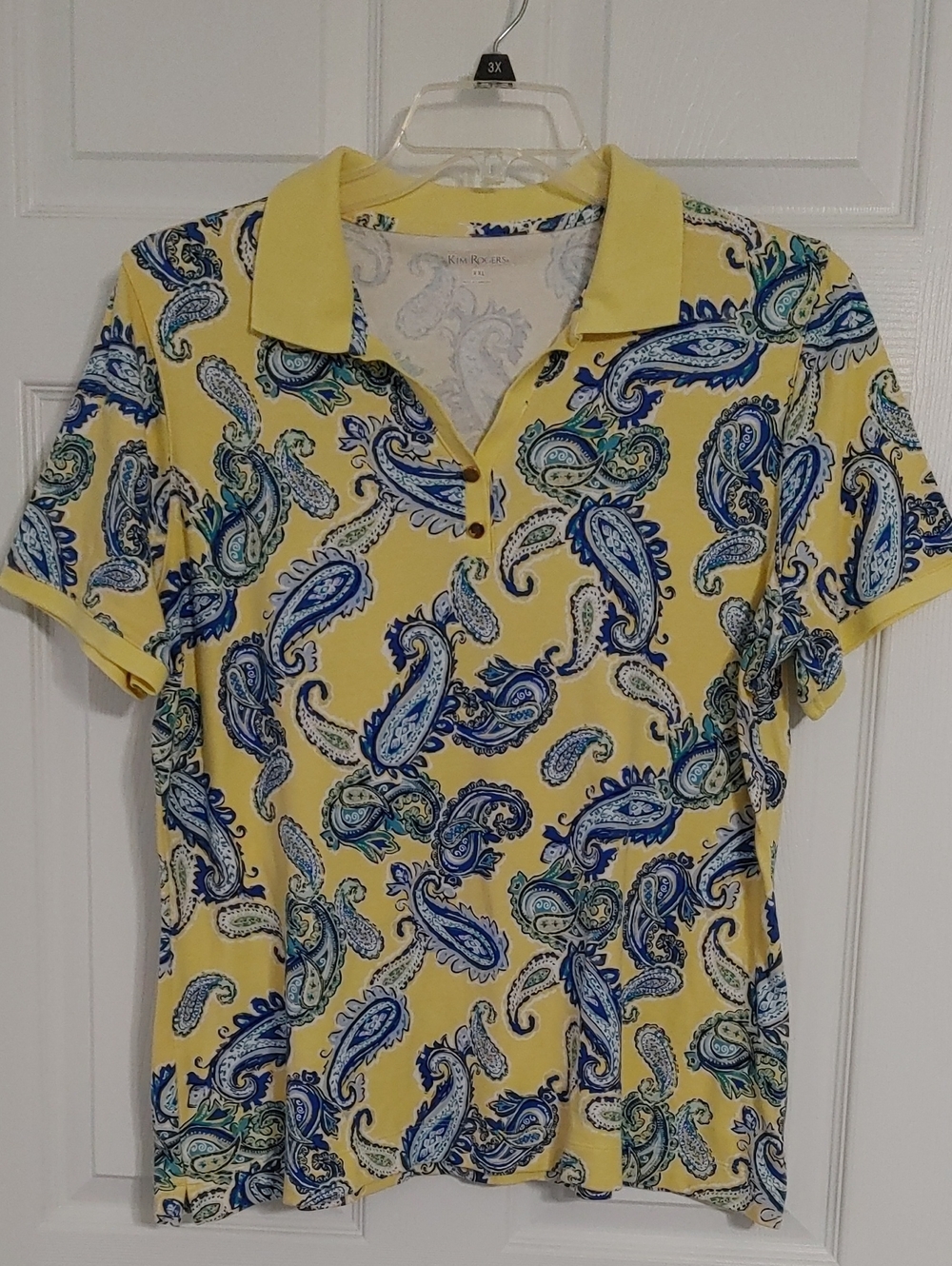 Women's Yellow Paisley Polo by Kim Rogers Size XXL